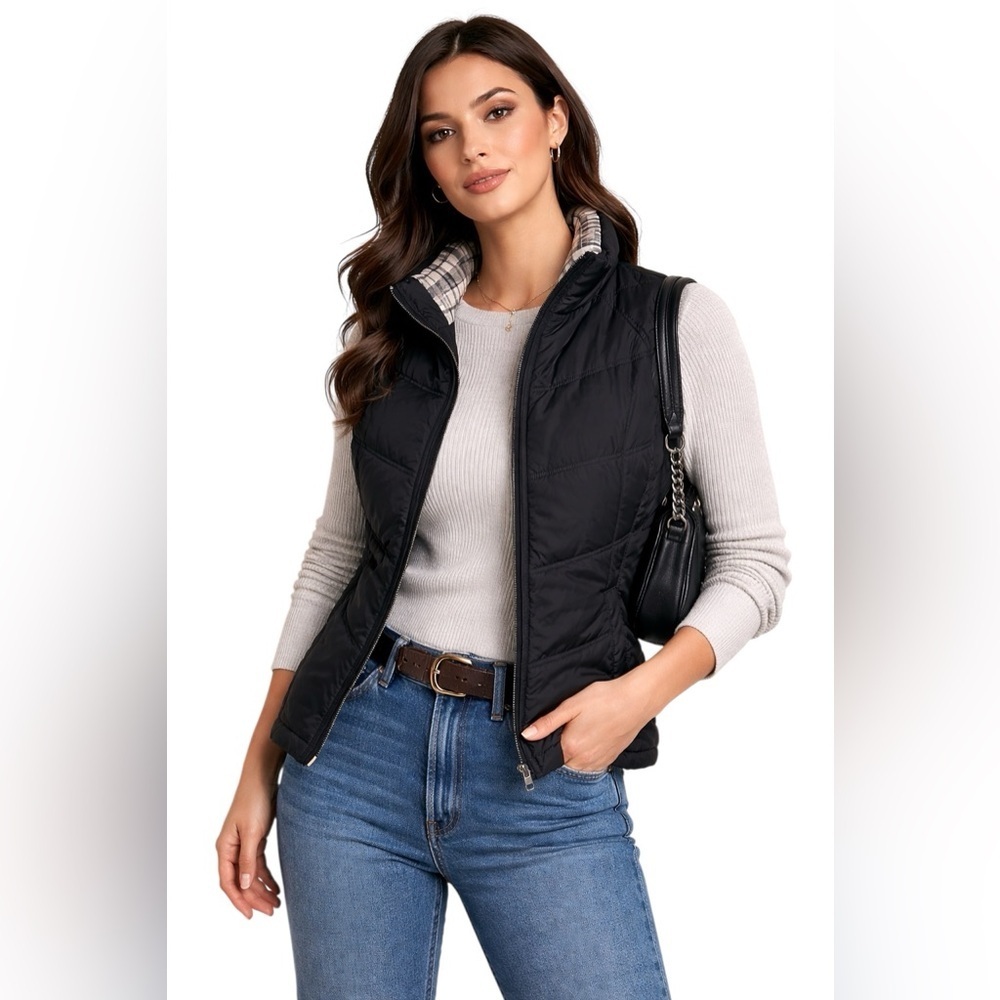 Jones New York Sport Black Puffer Vest Quilted Lightweight Zip Up Classic PM